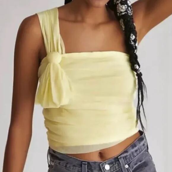 Anthropologie Maeve Tulle Yellow Bow Top - Large - New - Picture 1 of 6